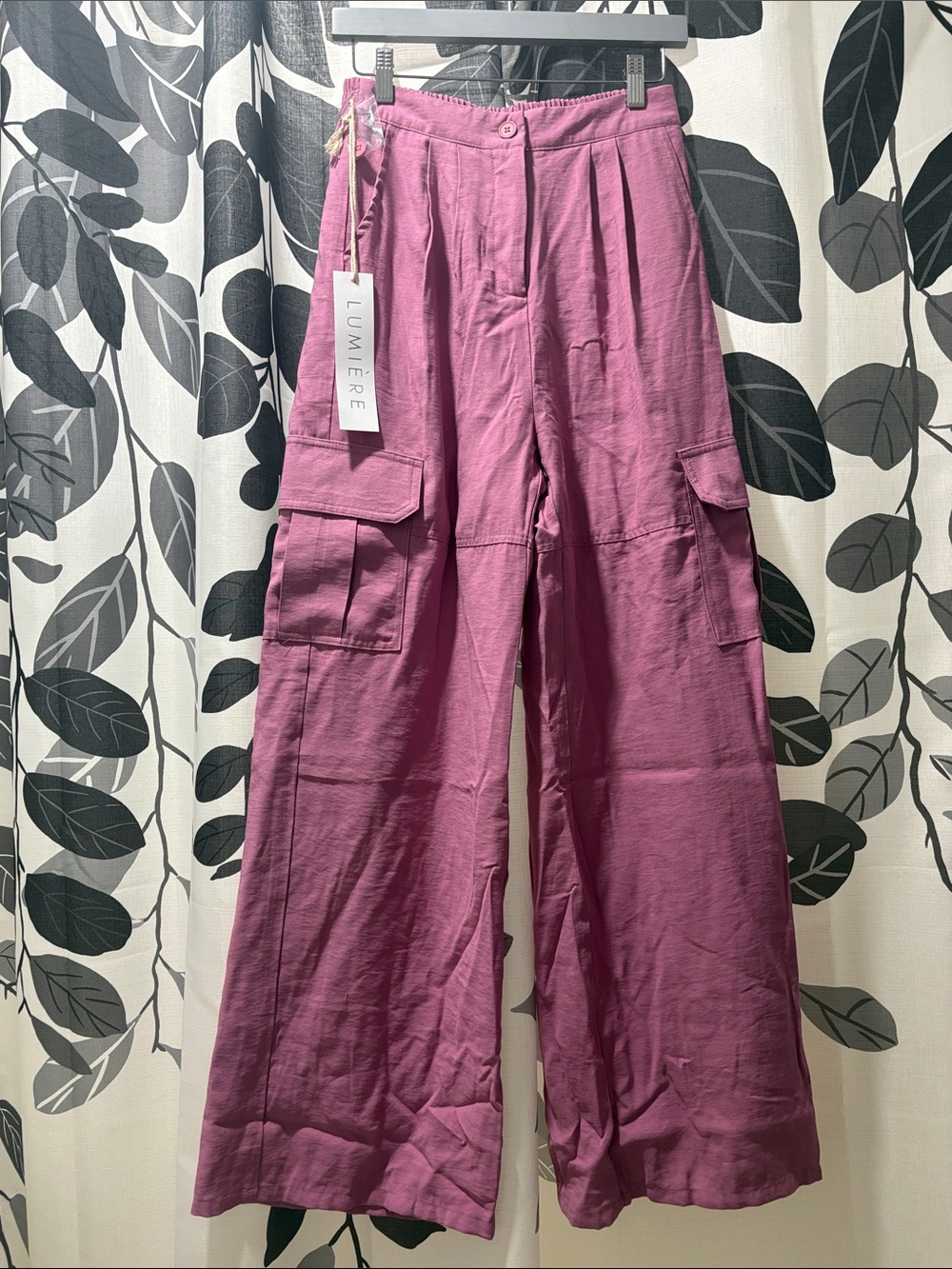 Lumiere Plum Wide-Leg Cargo Pants